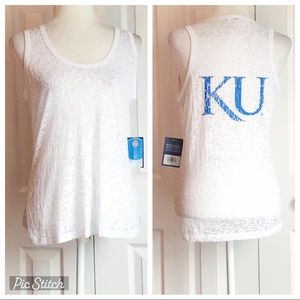 NWT Nuyu White University of Kansas KU Burnout Tank Top